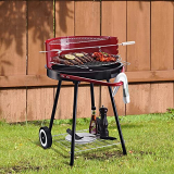 Outsunny Parilla para Barbacoa de Carbón con Rejilla a Diferentes Alturas Parilla de Calentamiento con Estante Redondo para Almacenaje 51x70x75,5 cm Rojo y Negro
