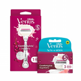 Venus ComfortGlide Maquinilla de Afeitar Mujer con Olay, Fragancia Sugarberry + Paquete de 3 Cuchillas de Recambio