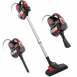 INSE Aspiradora Escoba con Cable, 3 En 1 Vertical y de Mano, Aspirador con Cable Succión Poderosa de 18Kpa, 600W, 1L, Hepa Filtro Lavable, 3 Cepillos Ajustable, para Pelo de Mascota Suelo Duro (Rojo)
