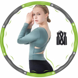 ＤUTISON Hula Hoop Fitness Adulto, 6-8 segmentos extraíble y de tamaño Ajustable para reducción de Peso/Fitness/Deporte con Mini Cinta métrica (Gris + Verde)