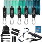 TACKLY Gomas elásticas musculación hasta 150 LB / 68kg con Accesorios Ejercicio Fitness – Kit Gym en casa con 5 Niveles Bandas elasticas de Resistencia – Cintas / Cuerdas elásticas Deporte hogar