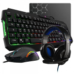 THE G-LAB Combo Argon E – Pack Gaming 4 en 1 – Teclado Gaming QWERTY – Incluye Ñ – Retroiluminado, Ratón Gaming de 3200 dpi, Auriculares Gaming, Alfombrilla de Ratón Antideslizante – PC PS4 Xbox One