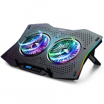 TECKNET Base Refrigeradora Portatil Gaming con 10 Luces RGB Chulos, Soporte Ventilador Externo para Ordenador con 2 Ventiladores Silenciosos, Laptop Cooler Mesa de 9 a 17 Pulgadas con Dos Puertos USB