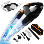Aspirador Coche 8500PA 120W Aspirador de Mano Potente Sin Cable HEPA Filtro de Acero Inoxidable con Bolsa de Transport y Luz LED para Hogar y Coche
