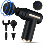 Pistola de Masaje Muscular, Uplayteck Mini Pistola de Masaje, Masajeador de Tejido Profundo Ajustables Massage Gun Portátil 4 Cabezales de Masaje para Relajar Los Músculos Aliviar el Dolor, Gris/Negro