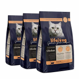 Marca Amazon Lifelong Alimento seco para gatos adultos con pllo fresco, receta sin cereales – 3kg *3