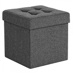 SONGMICS Taburete con Espacio de Almacenamiento, Cubo con Tapa, Cofre, Caja de Almacenamiento, Plegable, Carga Estática Máx. 300 kg, 40 L, 38 x 38 x 38 cm, Imitación Lino, Gris Oscuro LSF27Z