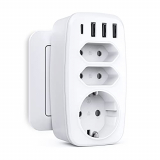 Ladrón Enchufe USB, Kemelo Enchufe Multiple 7 en 1 con 3 USB Port(5V/2.4A) y 1Type C（5V/3A , 2 Tomas AC y 1enchufe EU, 4000W Enchufes Multiples Multiplicador Compatible con Oficina, Cocina, Viaje