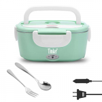 Timker 12V 24V 220V Fiambrera Electrica 3 in 1 para Coche/Camión y Trabajo Termo Comida 40W con Dos Compartimentos Bandeja Extraíble de Acero 304 Inoxidable Portátil 1.5L-304 Tenedor y Cuchara