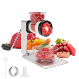 SAMEBOO Picadora de Carne Manual Máquina de Picar Carne Verduras Embutidora de Salchichas con Bandeja de Descongelación Acero Inoxidable Multifuncional Aparato de Cocina Doméstico y Profesional