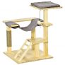 Pawhut Árbol Rascador para Gatos de Madera Altura 65 cm con Plataformas Poste de Yute Hamaca Escalera Cojín Extraíble de Tela Oxford y Juguete Colgante para Interior y Exterior Natural