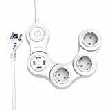 VASTFAFA Regleta Enchufes de 3 Tomas EU Corrientes 3680W/16A y 4 Puertos USB 5V/2,4A Cargador USB Multipuerto con Protección contra Sobrecargas y Interruptores Power Strip (1,5M Blanco)