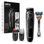 Braun Recortadora de Barba BT5242, Máquina Cortar Pelo, Recortadora de Barba y Cortapelos para Hombre, Cuchillas Afiladas de Larga Duración, Color Negro/Gris
