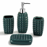 DUFU Juego de 4 Accesorios de Baño Conjunto Accesorios para Lavabo Set Incluye Jabonera Dispensador deJabón Taza Estante de Cepillo de Dientes Set para Decoracion Baño Lujoso Cerámico Verde