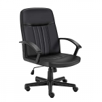Silla de oficina de piel con respaldo medio, silla giratoria para ordenador, silla ejecutiva ergonómica con reposabrazos (negro)