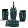 DUFU Juego de 4 Accesorios de Baño Conjunto Accesorios para Lavabo Set Incluye Jabonera Dispensador deJabón Taza Estante de Cepillo de Dientes Set para Decoracion Baño Lujoso Cerámico Verde