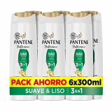 Pantene Champú + Acondicionador + Tratamiento 3en1 Suave & Liso Nutri Pro-V con fórmula Pro-V + antioxidantes para cabello encrespado y rebelde, 300 ML