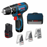 Bosch Professional 12V System Taladro percutor a batería GSB 12V-15 (taladro de madera de Ø máx.: 19 mm, incl. 2×2,0 Ah batería + cargador, 3x juego de taladro, en bolsa) – Amazon Edición