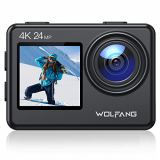 WOLFANG Cámara Deportiva GA200 4K 24MP Doble Pantalla WiFi Cámara de Video, Cámara Acuática Sumergible de 40M, 170° Gran Angular, Control Remoto EIS Mejorado, 2 Baterías, Cargador, Multi Accesorios