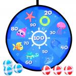E-More Juego de Tablero de Dardos, 71cm/28inch Juego para niños Dart Board con 6 Bolas, Disco de Juego de Lanzamiento de Dardos para jóvenes y Viejos de Juego Interior al Aire Libre, Mundo Océano