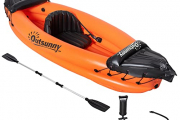 Outsunny Kayak Hinchable para 1 Persona Canoa Kayak Inflable de PVC con Remo Bomba de Mano y Kit de Reparación 270x93x50 cm Naranja
