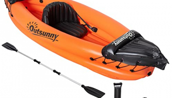 Outsunny Kayak Hinchable para 1 Persona Canoa Kayak Inflable de PVC con Remo Bomba de Mano y Kit de Reparación 270x93x50 cm Naranja
