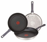 Tefal Daily Cook – Juego de 3 sartenes: Sartenes de 20, 24 y 26 cm de acero inoxidable, sartenes antiadherentes, tecnología Thermospot, cocción uniforme, todo tipo cocinas, sin PFOA, color negro