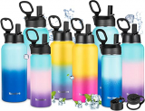 Newdora Botella de Agua Deportiva de Acero Inoxidable sin BPA Reutilizable a Prueba de Fugas Aislamiento al Vacío de Doble Pared Botella Agua Térmica de 950ml con 3 Tapas para Deportes,Gimnasia