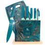 HL zhujiabao Juegos de cuchillos de cocina azules con tabla de cortar y bloque de madera Juego de cuchillos de chef afilados profesionales de 8 piezas para regalos de cocina para mujeres y hombres