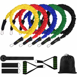 QLG&S Bandas Elásticas, 5 Bandas Elásticas para Ejercicios Físicos Fitness Entrenamiento Crossfit, Bandas de Resistencia Látex con Manijas, Gancho de la Puerta, Correa del Tobillo