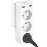LENCENT Ladron Enchufes Schuko Enchufe Multiple 4000W, Enchufe USB de Pared con 3 Clavija Schuko y 2 USB Puertos, Adaptador Enchufe Portátil con USB, Familia, Officio e Viaje