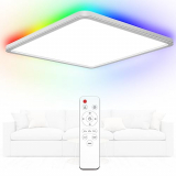 Plafon LED Techo Regulable 24W 3200LM, 3000-6000K Lámpara de Techo con control remoto, Luz de techo LED de 7 colores RGB, Luz Panel Plano impermeable IP54 para Baño, Salón, Dormitorio, Cocina, Oficina