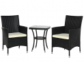 Outsunny Conjunto de Muebles para Jardín Juegos de Muebles de Ratán Incluye 1 Mesa y 2 Sillones con Cojines Estructura de Metal para Terraza Patio Negro
