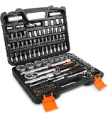 Juego de Llaves de Vaso Profesionales, 119 Piezas, Llave de Carraca Reversible de 1/2″y 1/4″, Manija Giratoria, Barra de Extensión, Kit de Herramientas Mecánicas para el Auto