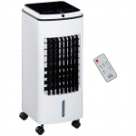 HOMCOM Enfriador de Aire con Ruedas Aire Acondicionado Humidificador con Depósito 4L Control Remoto 3 Modos 3 Velocidades Temporizador 7,5h y Pantalla LED Táctil 24,5x28x59 cm Blanco