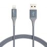 Amazon Basics – Cable Lightning a USB-A, de nailon trenzado doble, colección de avanzada, cargador para iPhone certificado por MFi, color gris oscuro, 1,82 m