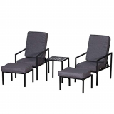 Outsunny Conjunto Mueble Exterior Apto Jardin Patio Terraza Balcón Incluye 2 Sillas 2 Taburetes 1 Mesa para Café con Cojín Suave 5 Niveles en Respaldo Reclinable Gris y Negro 50x50x82/77/70/60/50cm