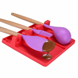 PASASABLE Soporte de cuchara de silicona resistente al calor 2 en 1, para utensilios de cocina con almohadilla de goteo, herramientas de cocina, soporte de cuchara de silicona, grande (rojo)