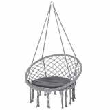 Outsunny Silla Colgante Redondo de Ø60 cm Silla Hamaca Columpio con Cojín y Cuerda de Algodón para Interior y Exterior 80x80x42 cm Gris