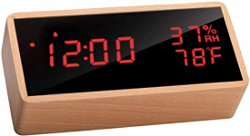 Flysocks Despertador Digital LED de Escritorio – Reloj de Mesa con Control por Voz, Mostrar Tiempo, Temperatura y Humedad, 3 Alarmas, 3 Niveles de Brillo. Incluye Cable USB