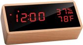 Flysocks Despertador Digital LED de Escritorio – Reloj de Mesa con Control por Voz, Mostrar Tiempo, Temperatura y Humedad, 3 Alarmas, 3 Niveles de Brillo. Incluye Cable USB