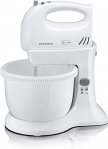 Severin HM 3810 Juego de Batidora Amasadora, incluso soporte de mesa y bol de 3 L, 300 W, Blanco y Gris