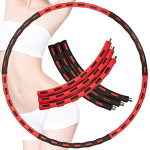 JeoPoom Hula[6 Nudos], Aro de Entrenamiento para Pérdida de Peso, Hula para Fitness, Tubo de Acero Inoxidable de Espuma de Capa, Peso Ajustable, para de Quemar Grasa, Adelgazar,Deportes(Negro+Rojo)