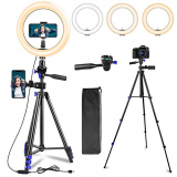 Anillo de luz con trípode, 10,2 pulgadas, LED selfie con 2 soportes para teléfono, con 3 colores y 10 niveles de brillo, llena la luz para autorretratos, maquillaje, videoconferencia, YouTube, Tiktok