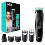Braun Recortadora de Barba 6 en 1, Máquina Cortar Pelo, Cortapelos Hombre para Cara, Pelo Orejas y Nariz, 5 Accesorios, 3 MGK3321, Negro/Verde
