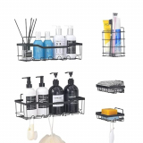 Taotigzu Estantería Ducha, Estante Ducha Sin Taladrar, Estantería baño con Ganchos, Estante Inoxidable para Jabón, Champú, Secador de Pelo
