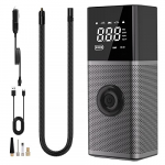 OHMOTOR Inflador de neumáticos, compresor de aire portátil, [inflado rápido de 150 PSI], mini bomba de aire inalámbrica para coche, bomba eléctrica recargable con pantalla LCD, luz LED de emergencia