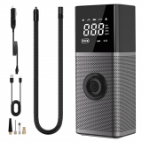 OHMOTOR Inflador de neumáticos, compresor de aire portátil, [inflado rápido de 150 PSI], mini bomba de aire inalámbrica para coche, bomba eléctrica recargable con pantalla LCD, luz LED de emergencia