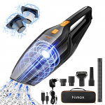 HIMOX Aspirador de Mano Sin Cable, 8000Pa/120W/2500mAh, Aspiradora de Coche Recargable, USB/Enchufe Carga Rápida, 2 Filtro HEPA, 5 Accesorio Completo y Bolsa de Transporte para Hogar, Oficina