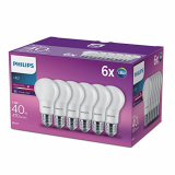 Philips – Bombilla LED 40W estándar E27 luz blanca cálida 230V, mate, no regulable pack 6